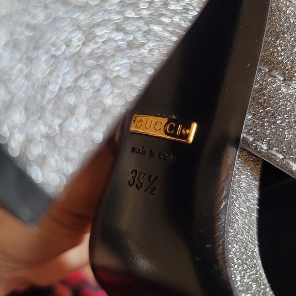 Authentic gucci webby fabric glitter heel mules - Picture 6 of 11